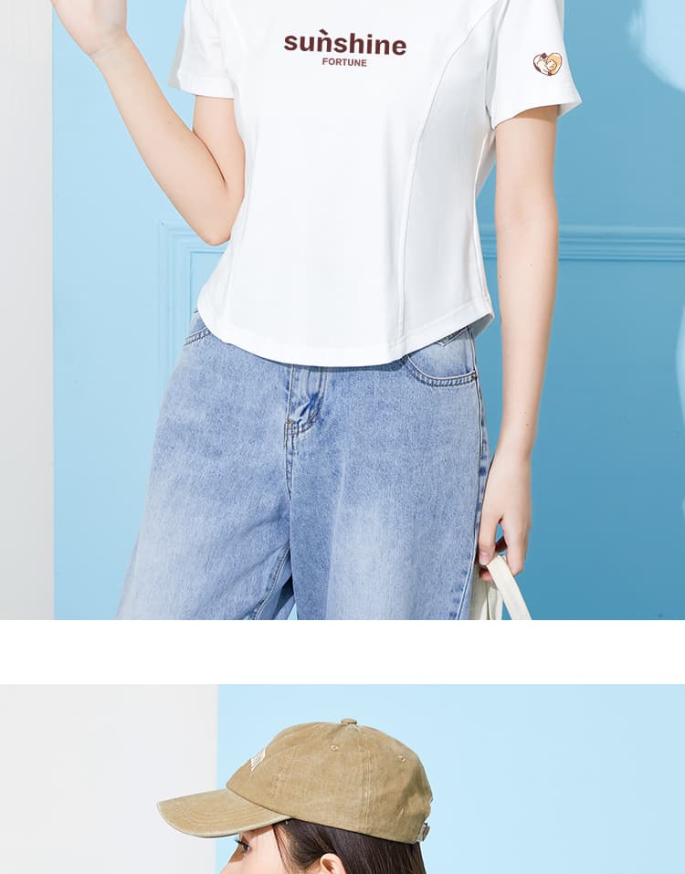 白Tシャツ シンプル収腰ロゴ入り半袖Tシャツ