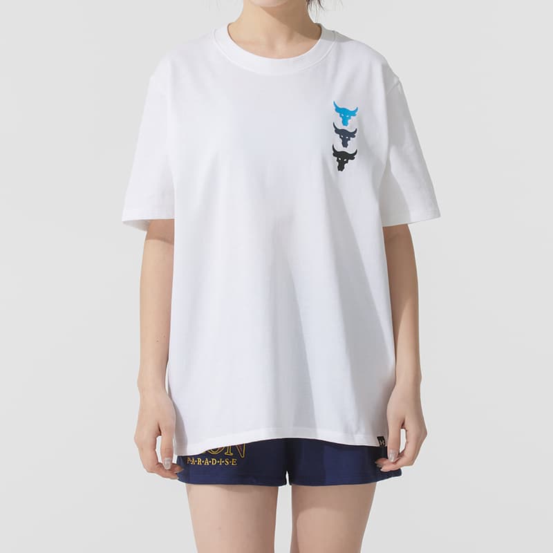 白Tシャツ レディース 三連牛モチーフゆったり半袖シャツ
