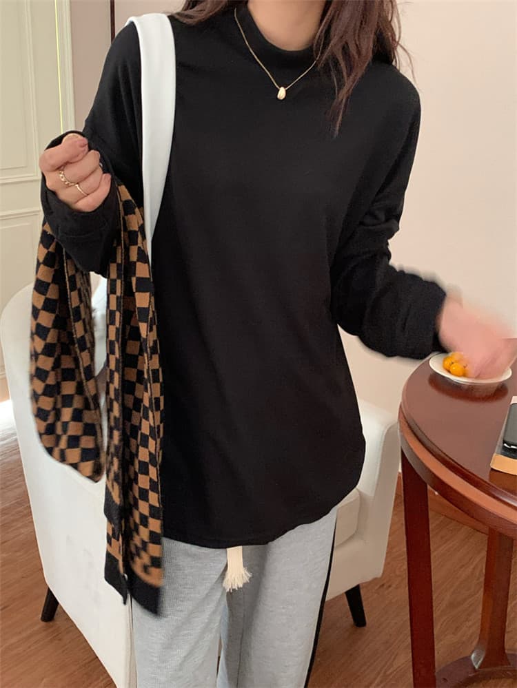 白Tシャツ 体型カバー白長袖タートルネックトップス