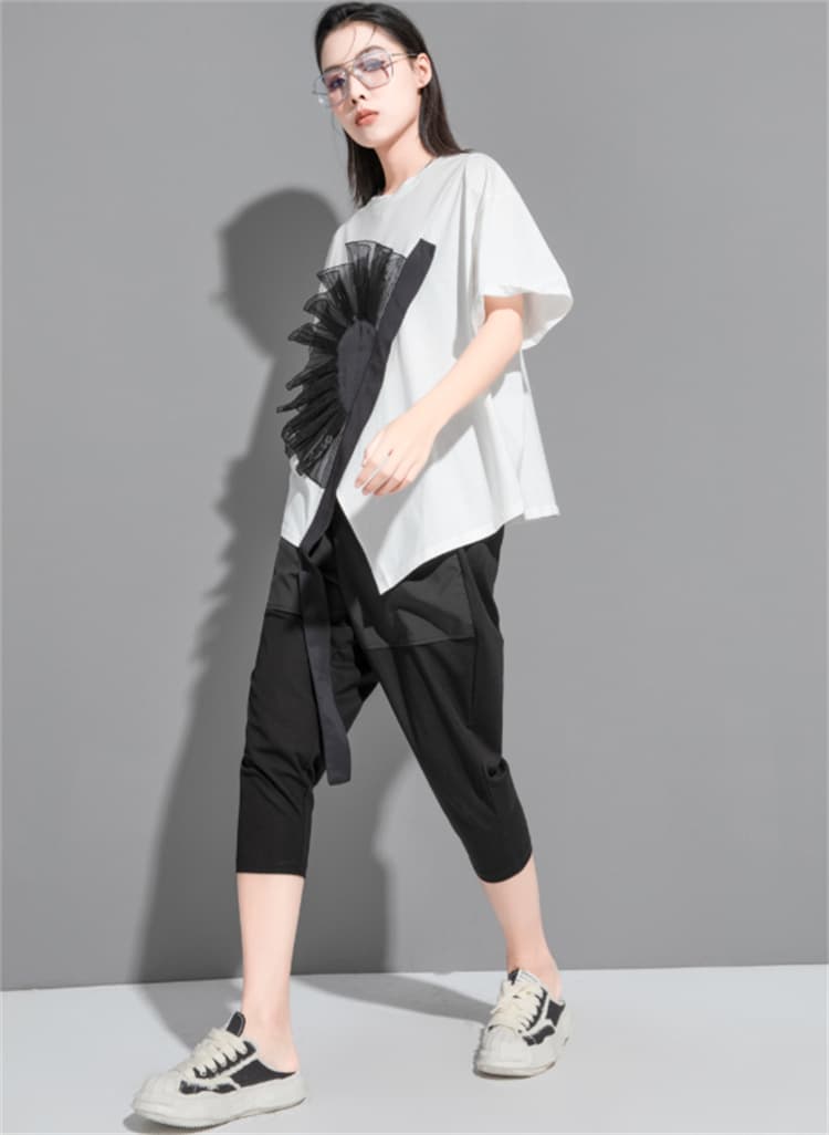 白Tシャツ 白ロゴプリント半袖丸首コットンシャツ夏用