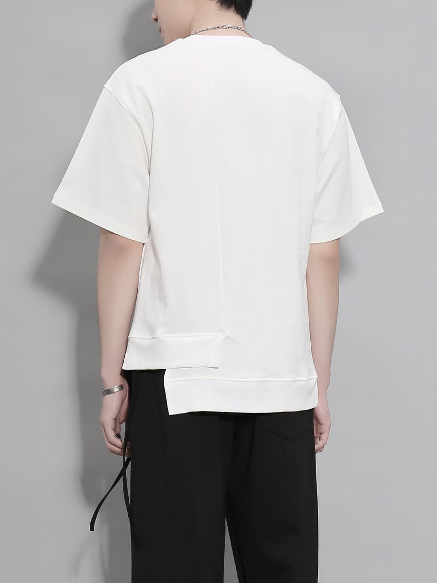 白Tシャツ メンズ 非対称裾デザイン半袖シャツ