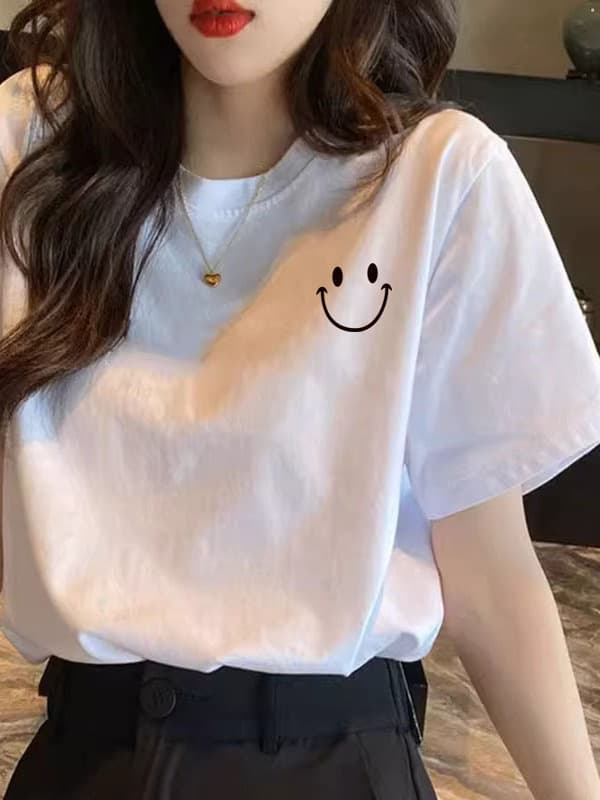 白Tシャツ レディース アートプリントゆったり半袖
