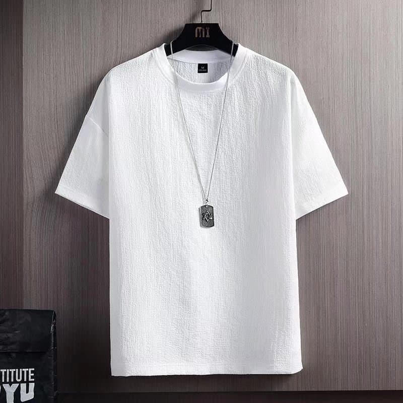 白Tシャツ 凹凸織り上質シンプル半袖