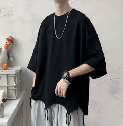 メンズ 白Tシャツ 半袖 ダメージ加工 オーバーサイズ