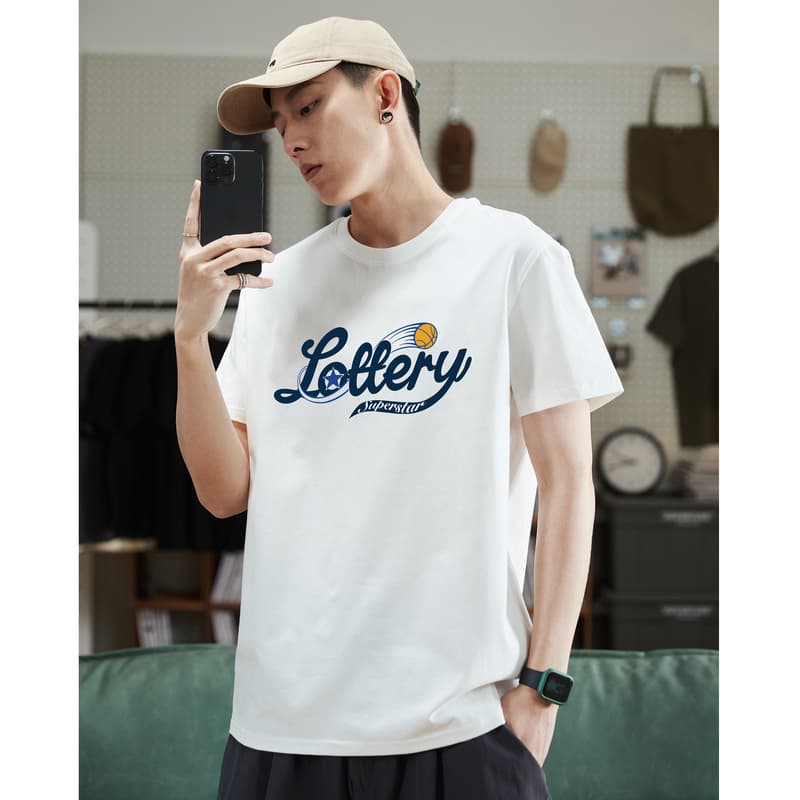 白Tシャツ メンズ くじ引き風プリント半袖