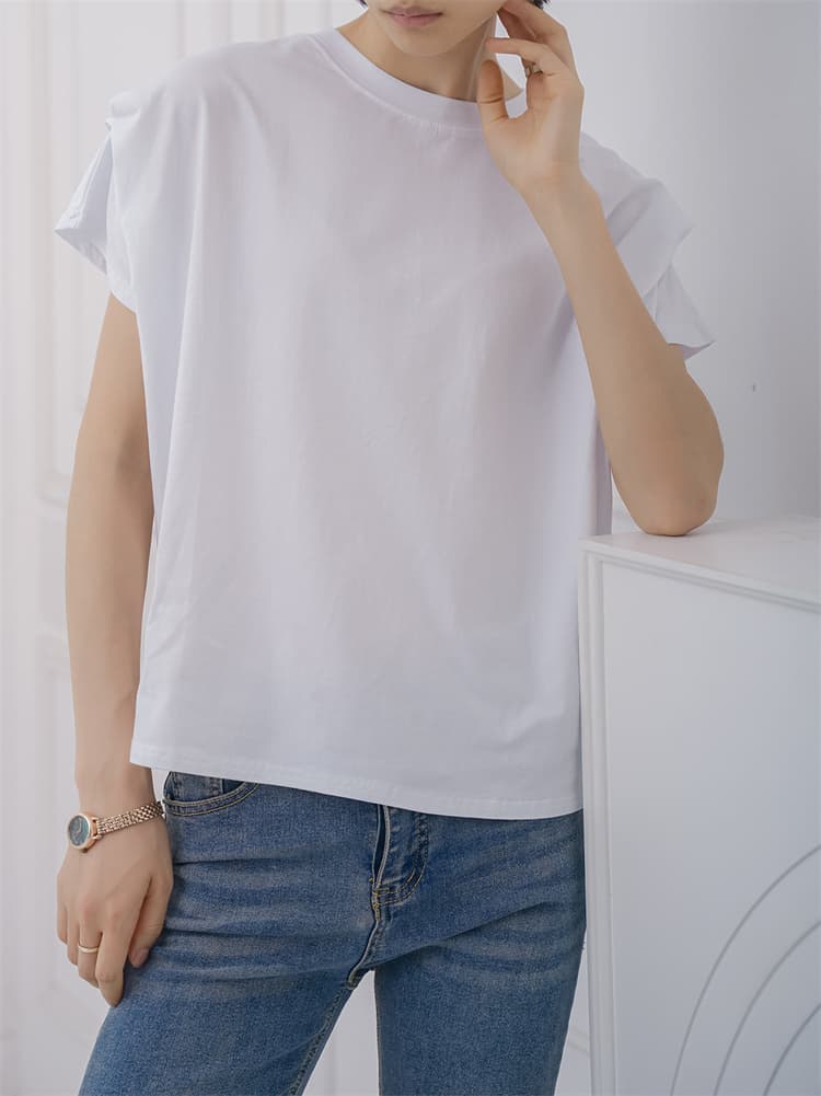 白Tシャツ 春夏コットン混ゆったり丸首白ティーシャツ