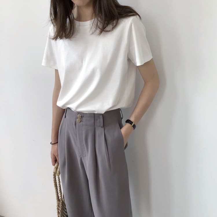 白Tシャツ レディース白ティーシャツ丸首夏用新作無地