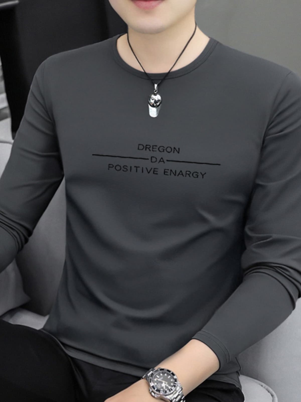 白Tシャツ メンズ メッセージ長袖カットソー