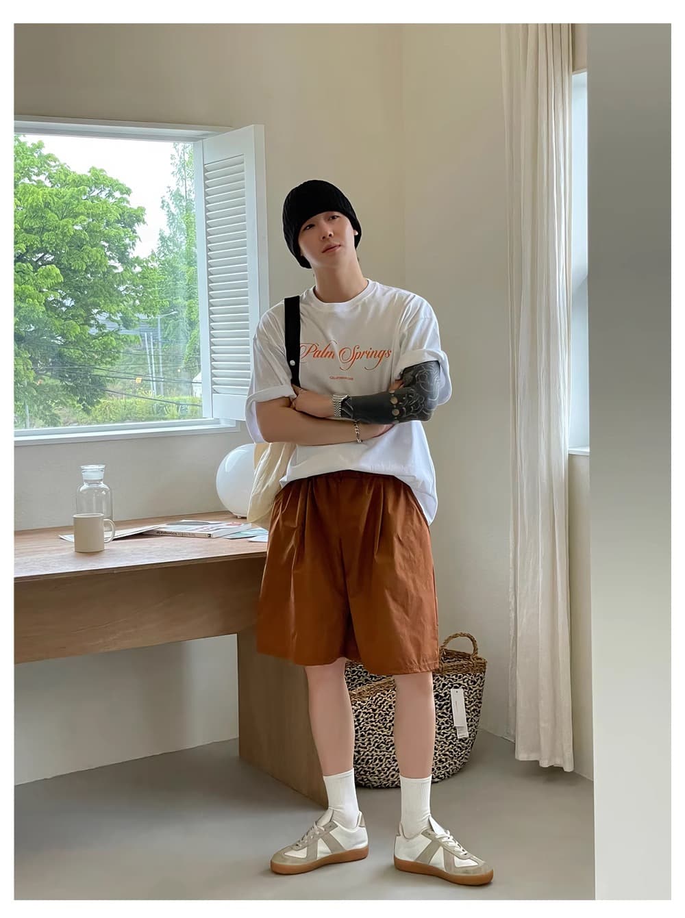 白Tシャツ メンズ 南国リゾート風プリント半袖シャツ