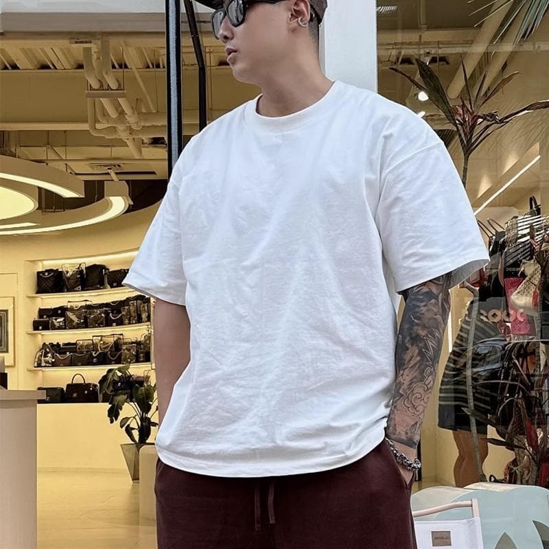 白Tシャツ クルーネック半袖無地ベーシック綿素材