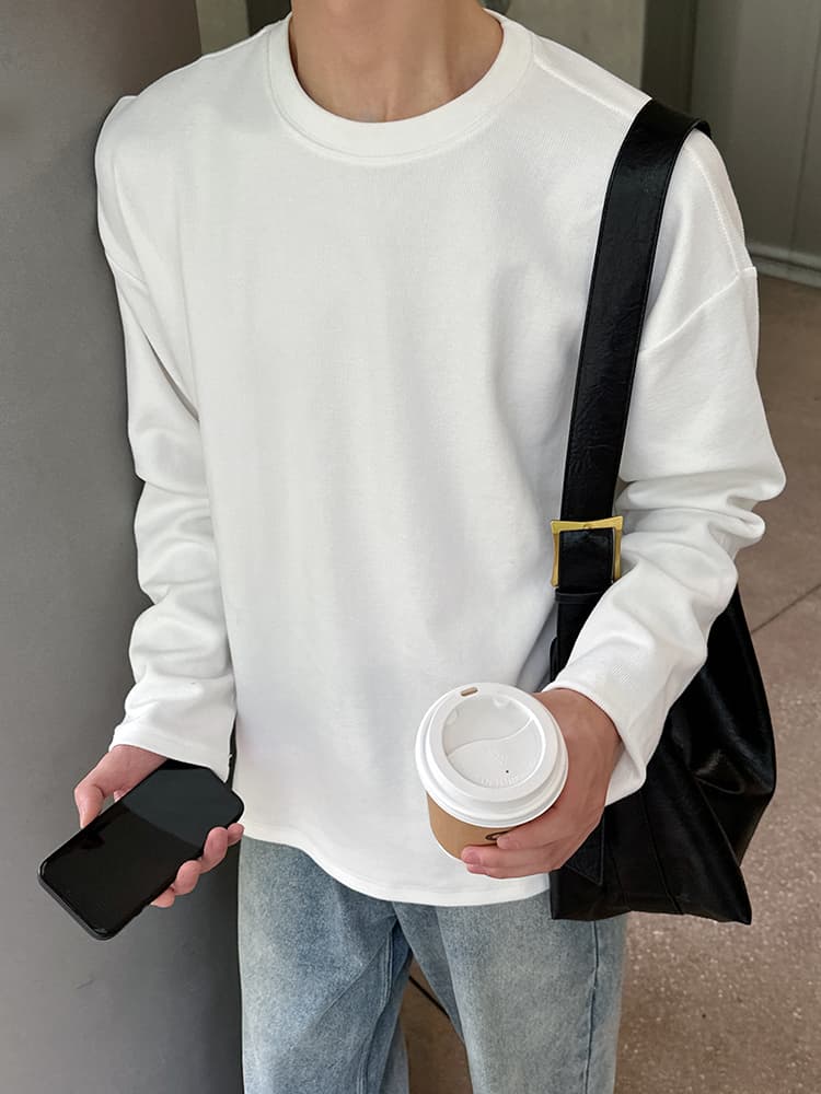 白Tシャツ メンズ ゆったり落ち着き長袖カットソー