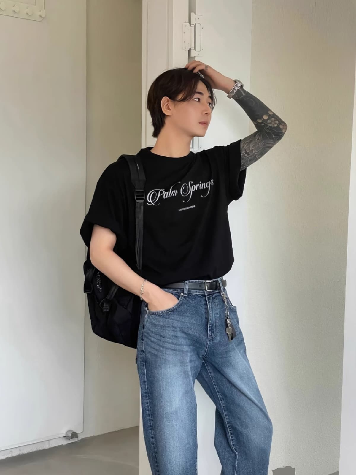 白Tシャツ メンズ 南国リゾート風プリント半袖シャツ