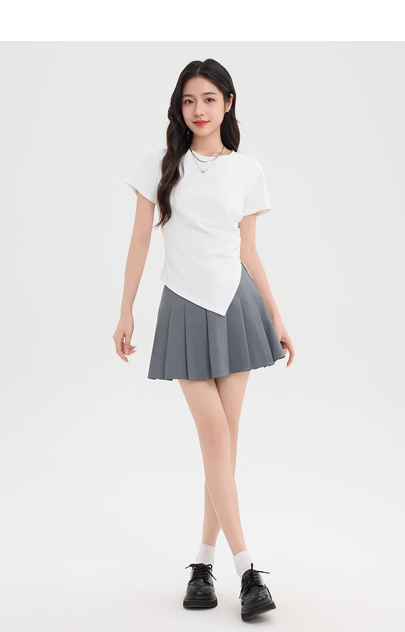白Tシャツ レディース 非対称裾デザイン上質半袖カットソー
