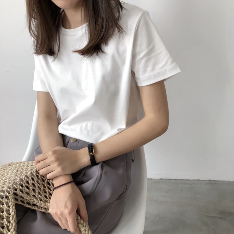 白Tシャツ レディース白ティーシャツ丸首夏用新作無地