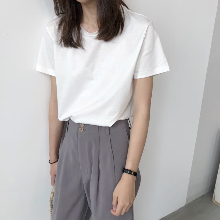 白Tシャツ レディース白ティーシャツ丸首夏用新作無地