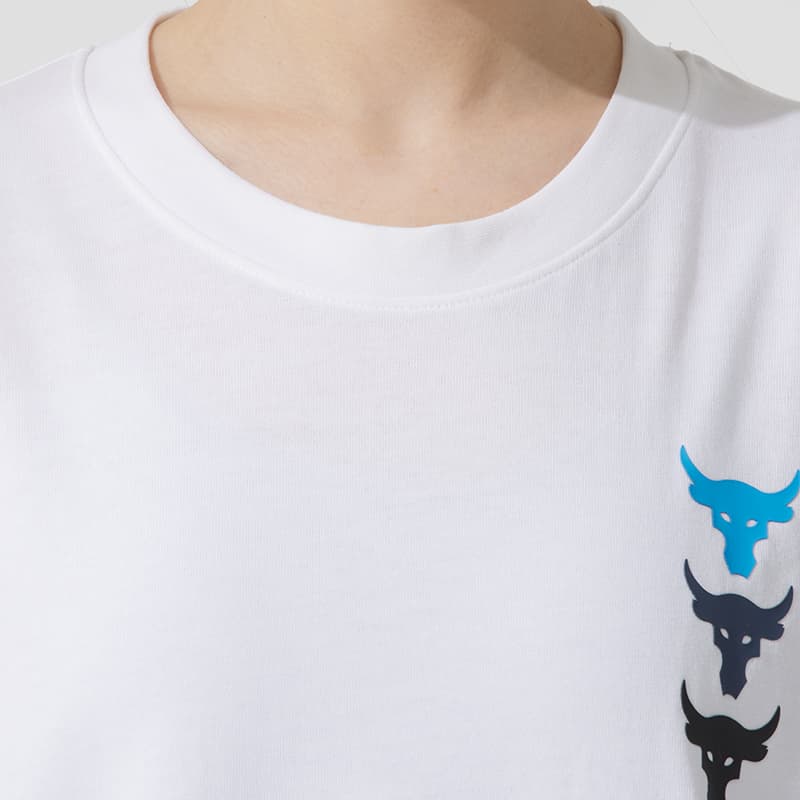 白Tシャツ レディース 三連牛モチーフゆったり半袖シャツ