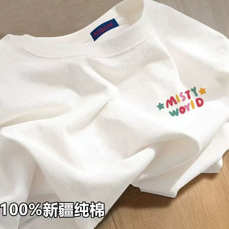 白Tシャツ お菓子柄入り シンプル半袖カットソー