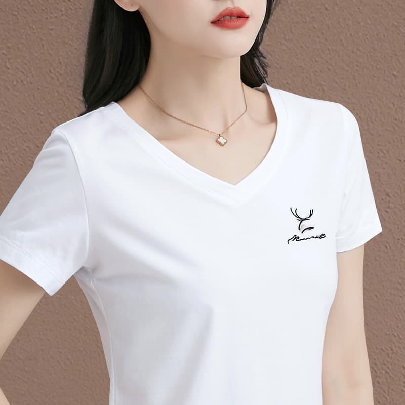 白Tシャツ レディース シンプル清楚な鹿モチーフ半袖