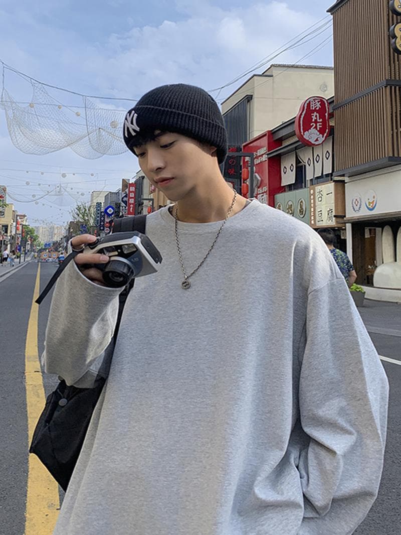 白Tシャツ メンズ ゆったり肩落ち長袖カットソー