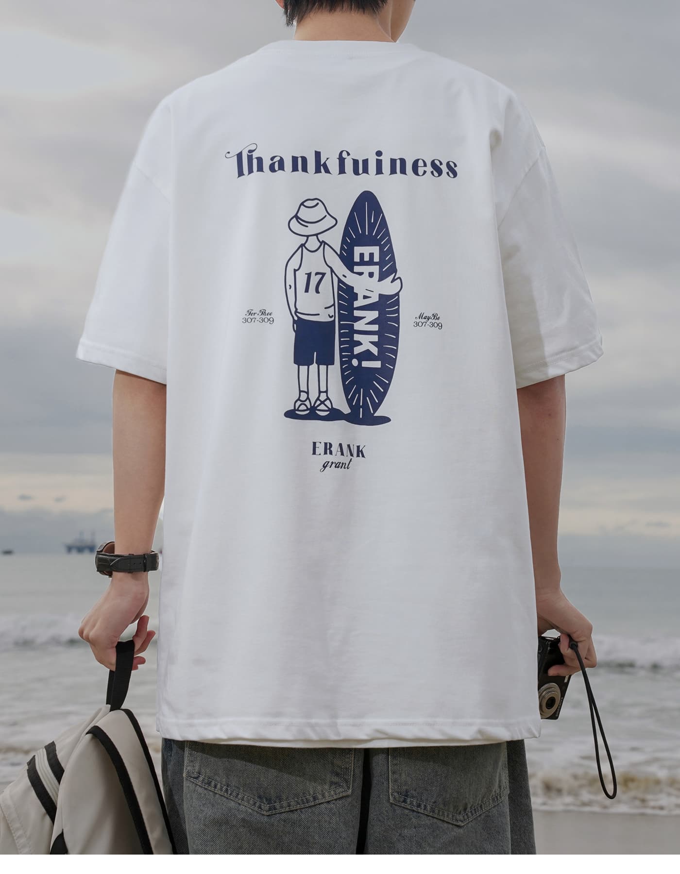 白Tシャツ メンズ ラフデザインバックプリントTシャツ