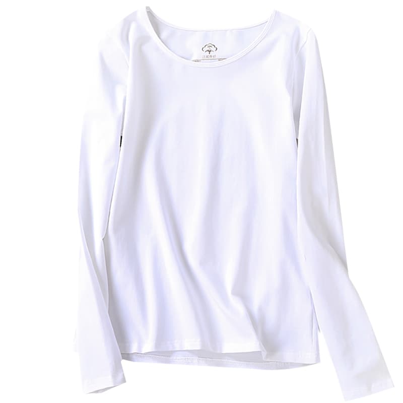 白Tシャツ レディース すっきり着こなし長袖ラウンドネック