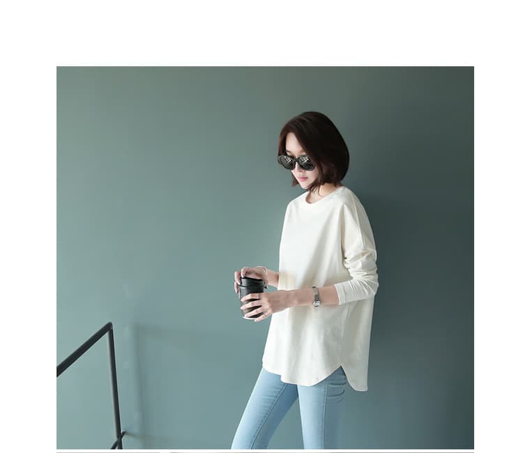 白Tシャツ レディース白ティーシャツ長袖無地ゆったりクルーネック