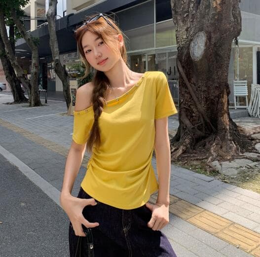 白Tシャツ 半袖オフショルダー白カットソー レディース