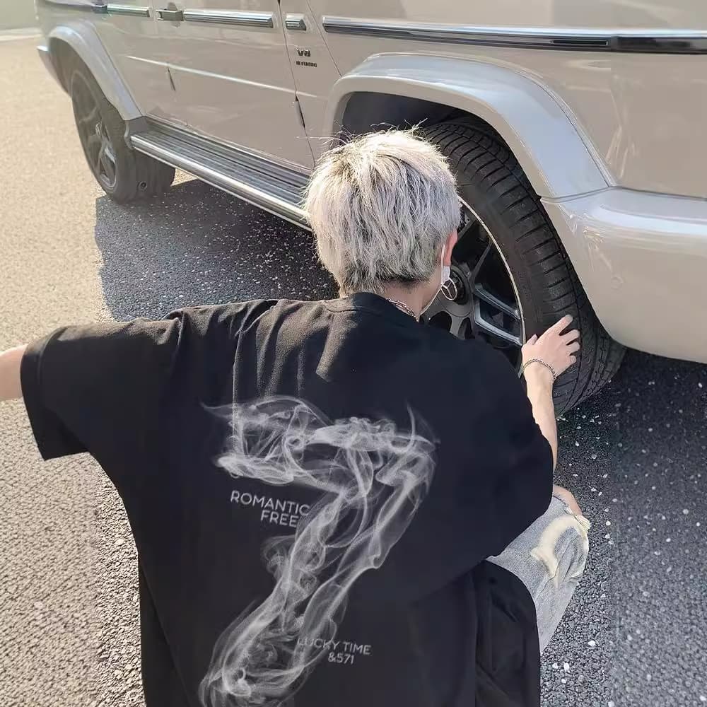 白Tシャツ メンズ 幻想印象派半袖Tシャツ