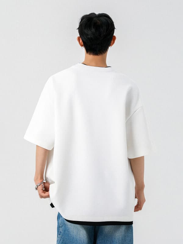 白Tシャツ メンズ わんこ刺繍入りゆったり半袖カットソー