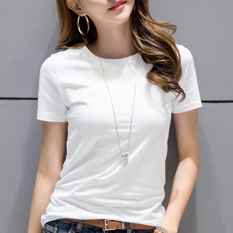 白Tシャツ シンプル丸首フィット半袖