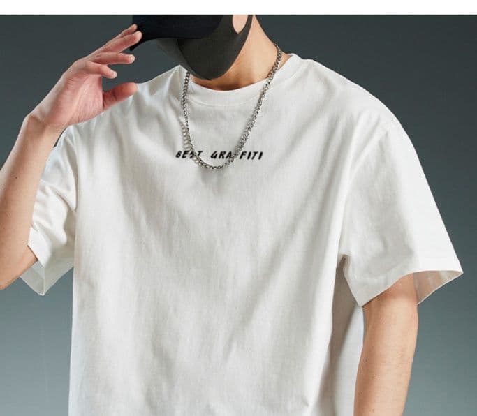 白Tシャツ メンズ シンプル胸文字入りゆったり半袖