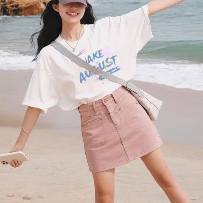 白Tシャツ レディース 花柄プリント半袖リラックスシルエット
