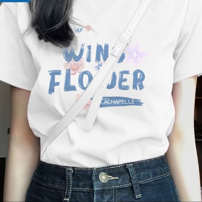 白Tシャツ レディース 花柄プリント半袖リラックスシルエット