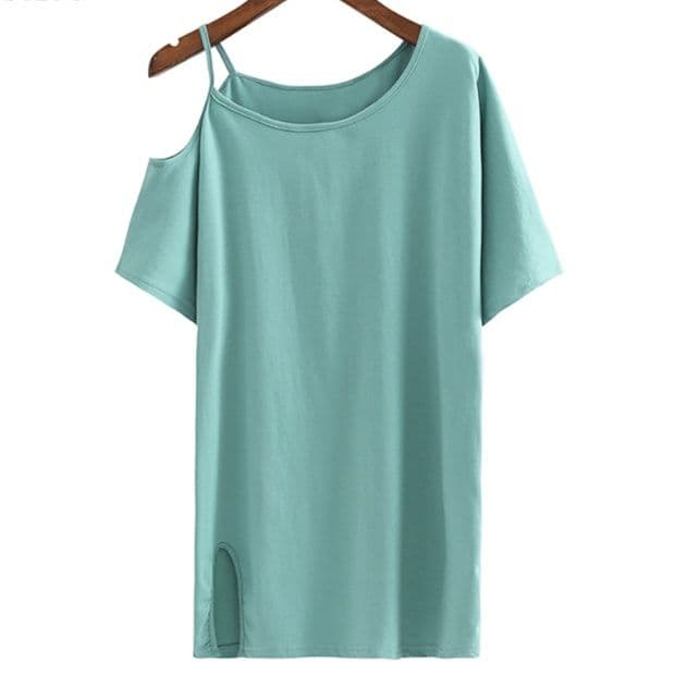 白Tシャツ レディース アシンメトリー肩見せ