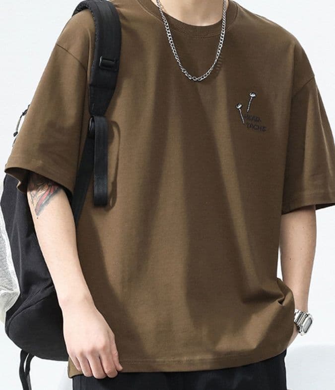 白Tシャツ メンズ 釘デザイン刺繍ゆったり半袖