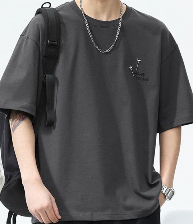 白Tシャツ メンズ 釘デザイン刺繍ゆったり半袖