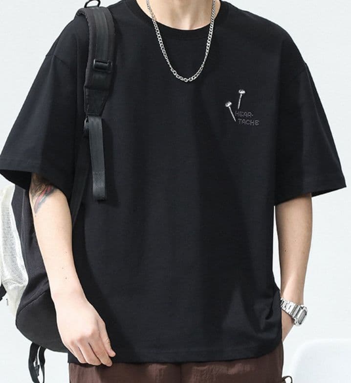 白Tシャツ メンズ 釘デザイン刺繍ゆったり半袖