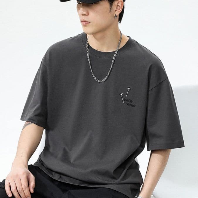 白Tシャツ メンズ 釘デザイン刺繍ゆったり半袖