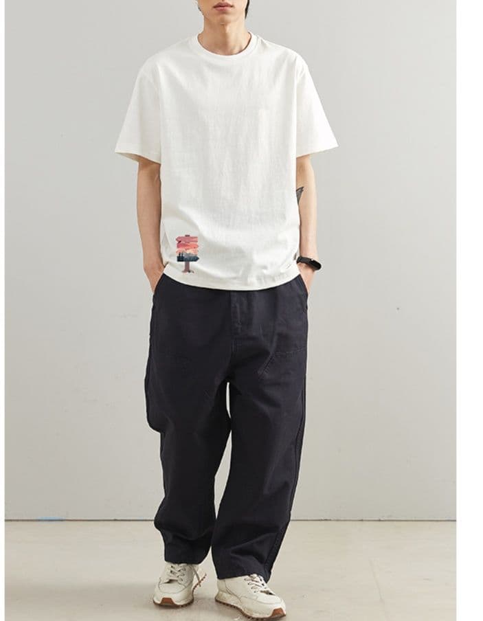 白Tシャツ メンズ 夕焼けポイント 余裕シルエット半袖
