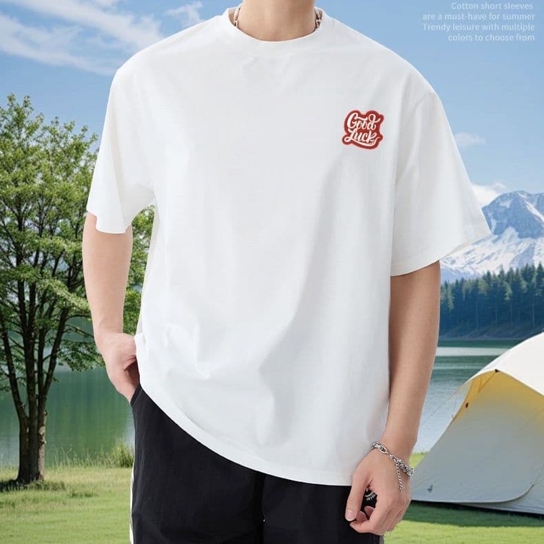 白Tシャツ 重砕純綿クルーネック半袖Tシャツ