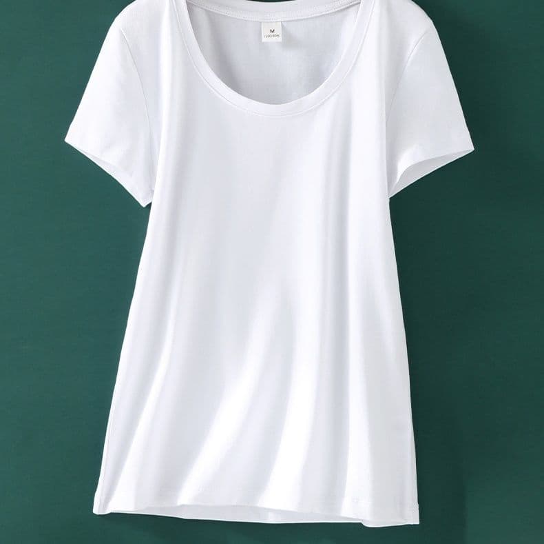 白Tシャツ なめらか素肌 ウェーブネック半袖