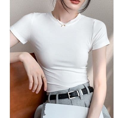 白Tシャツ なめらか美姿勢フィット半袖シャツ