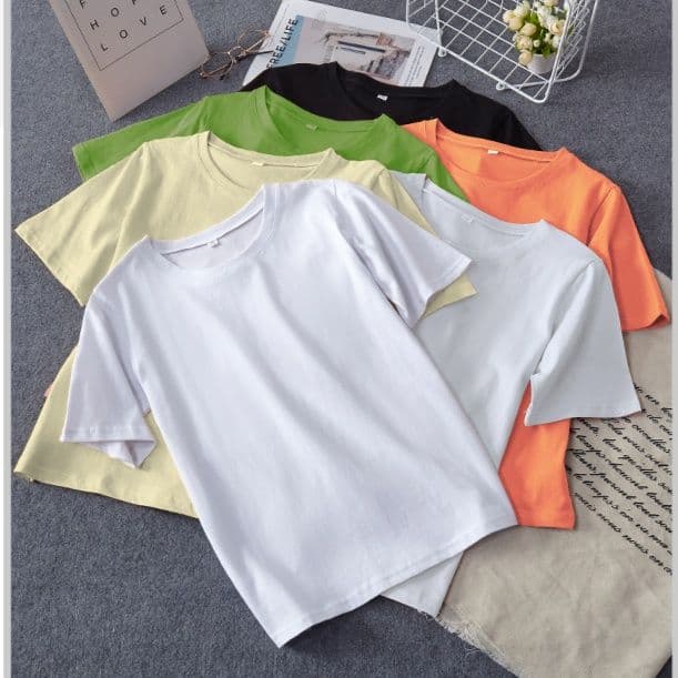 白Tシャツ シンプル綿素材ゆったりクルーネック半袖トップス