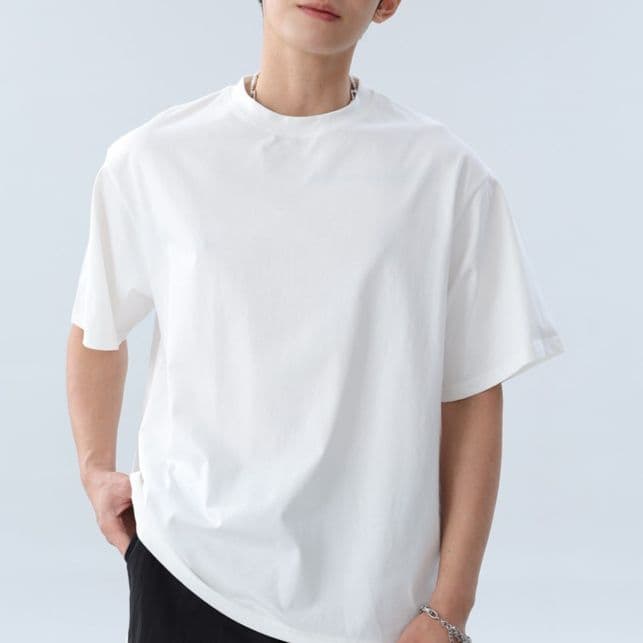 白Tシャツ ベーシック無地クルーネック半袖シャツ