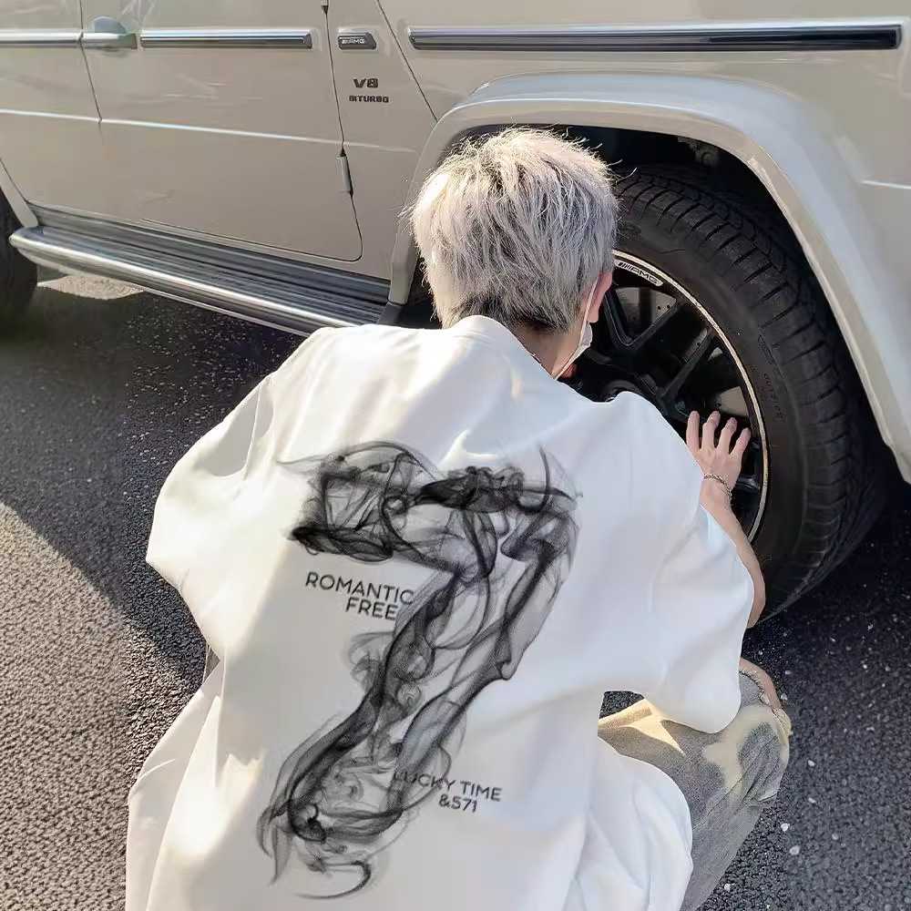白Tシャツ メンズ 幻想印象派半袖Tシャツ