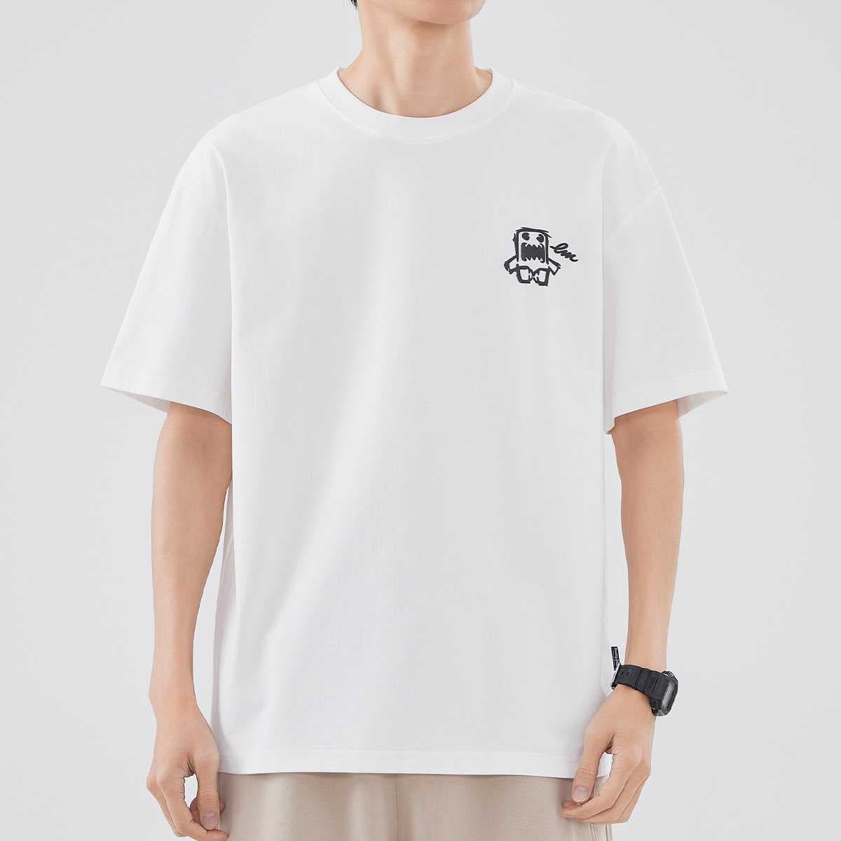 白Tシャツ メンズ 遊び心あふれる怪獣刺繍半袖