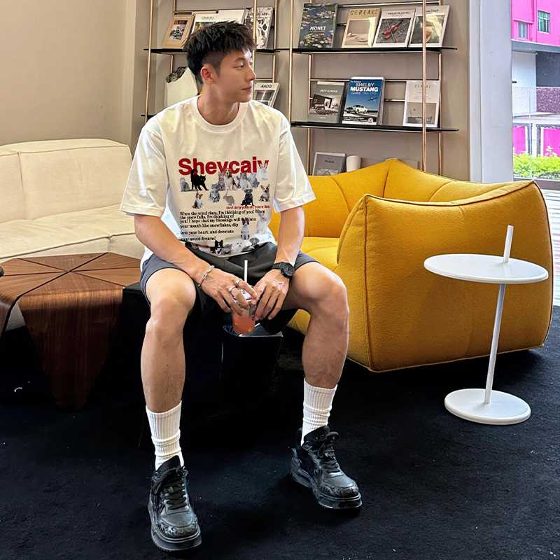 白Tシャツ メンズ アート写真プリント シルエット半袖