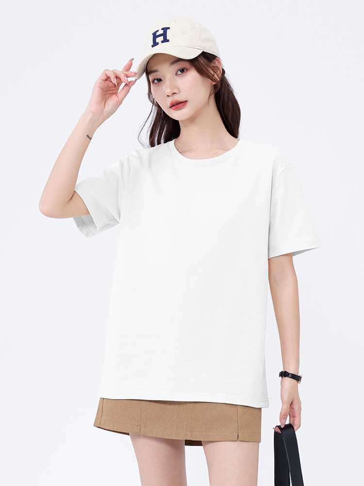 白Tシャツ シンプル丸首純綿半袖シャツ