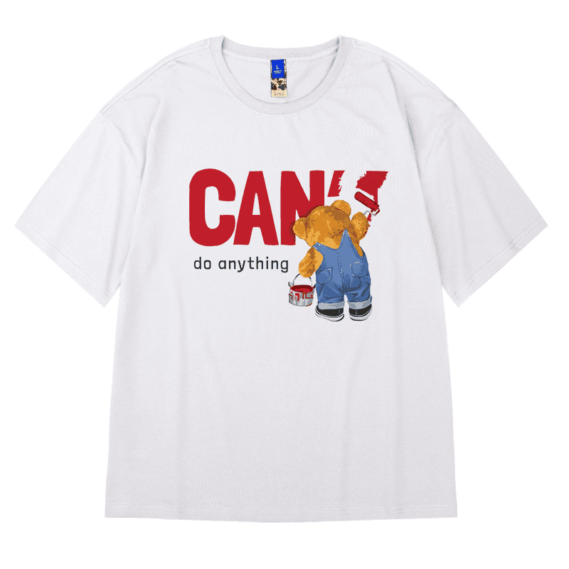 白Tシャツ メンズ くまくん挑戦者 ゆったり半袖