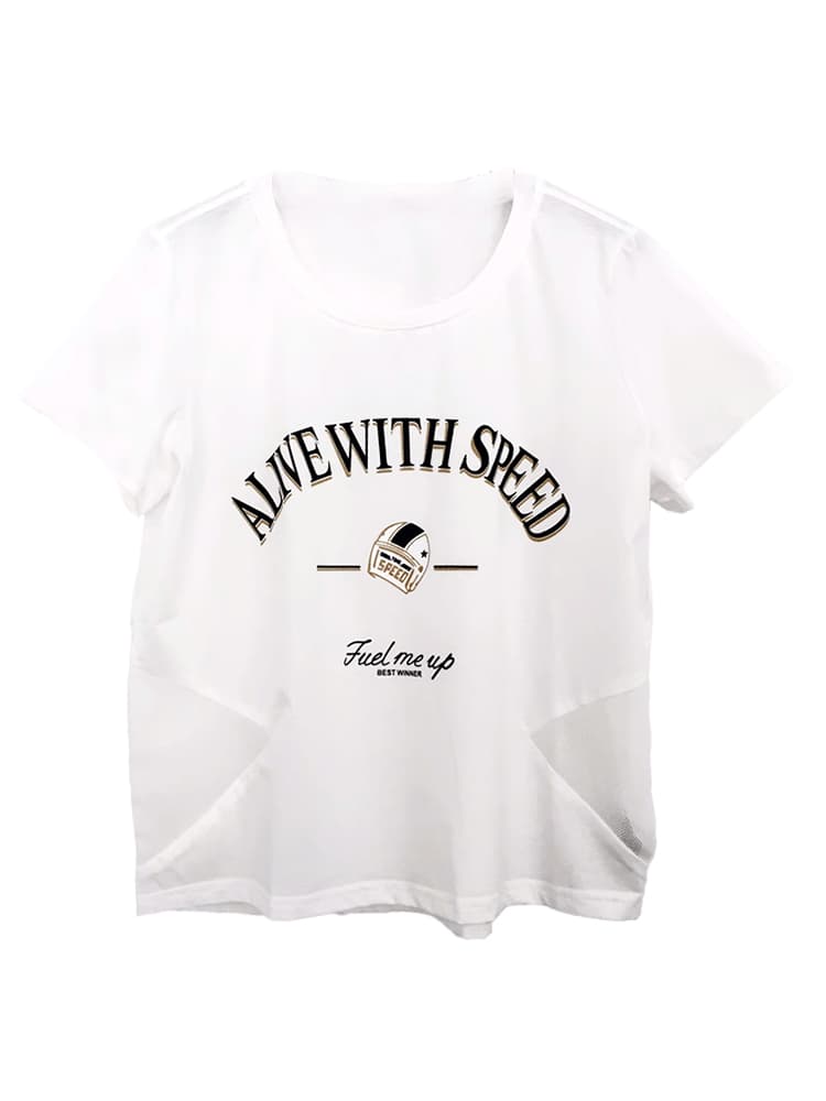 白Tシャツ レディース 洗練メッセージロゴプリント半袖